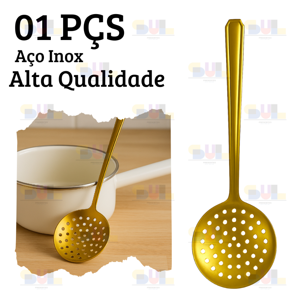 Escumadeira Para Fritura Média LINHA GOLD Inox Batata Pastel Resistente