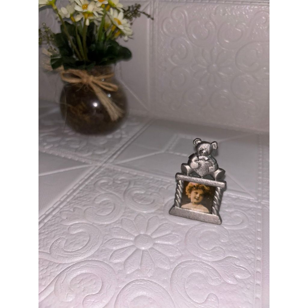 Mini porta retrato em metal retô vintage antigo clássico ornamento de ursinho foto 2x2 decoração