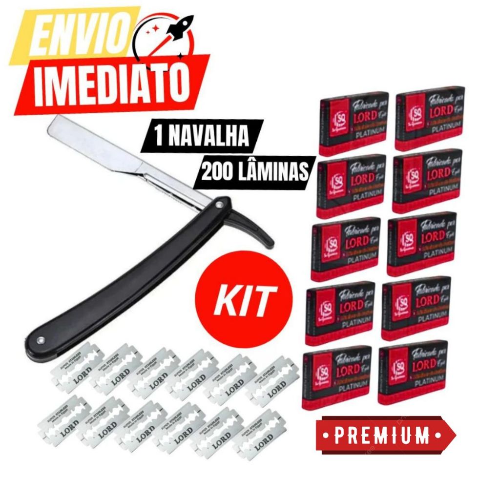 Kit 01 Navalhete + 200  ou 50 Lâminas Inox cabo Plástico Premium Leve Destreza Barbear Barbearia Cabeleireiro Premium