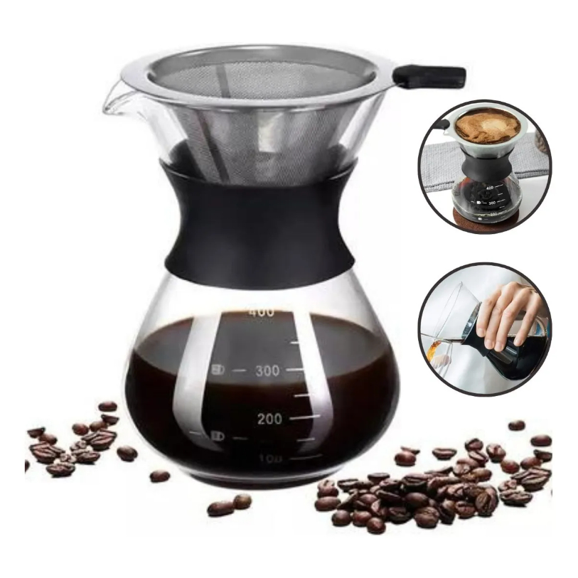 Jarra De Café Cafeteira Premium 400 Ml Com Passador De Vidro Borossilicato E Anel De Silicone