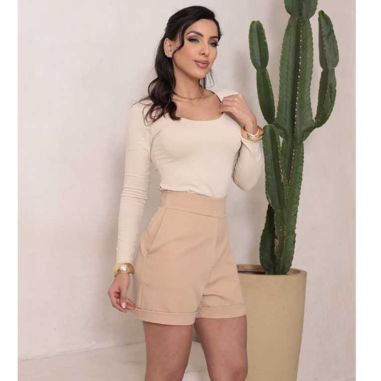 Short feminino alfaiataria  roupas elegante social com ziper lateral do P ao GG em Oferta na Shopee