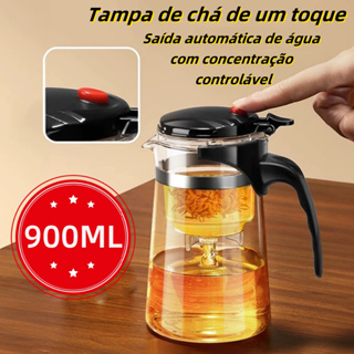 Chaleira Bule Jarra de Vidro 900ML Com Tampa de Chá de um Toque Para Chá Com Infusor Reutilizável em Oferta na Shopee