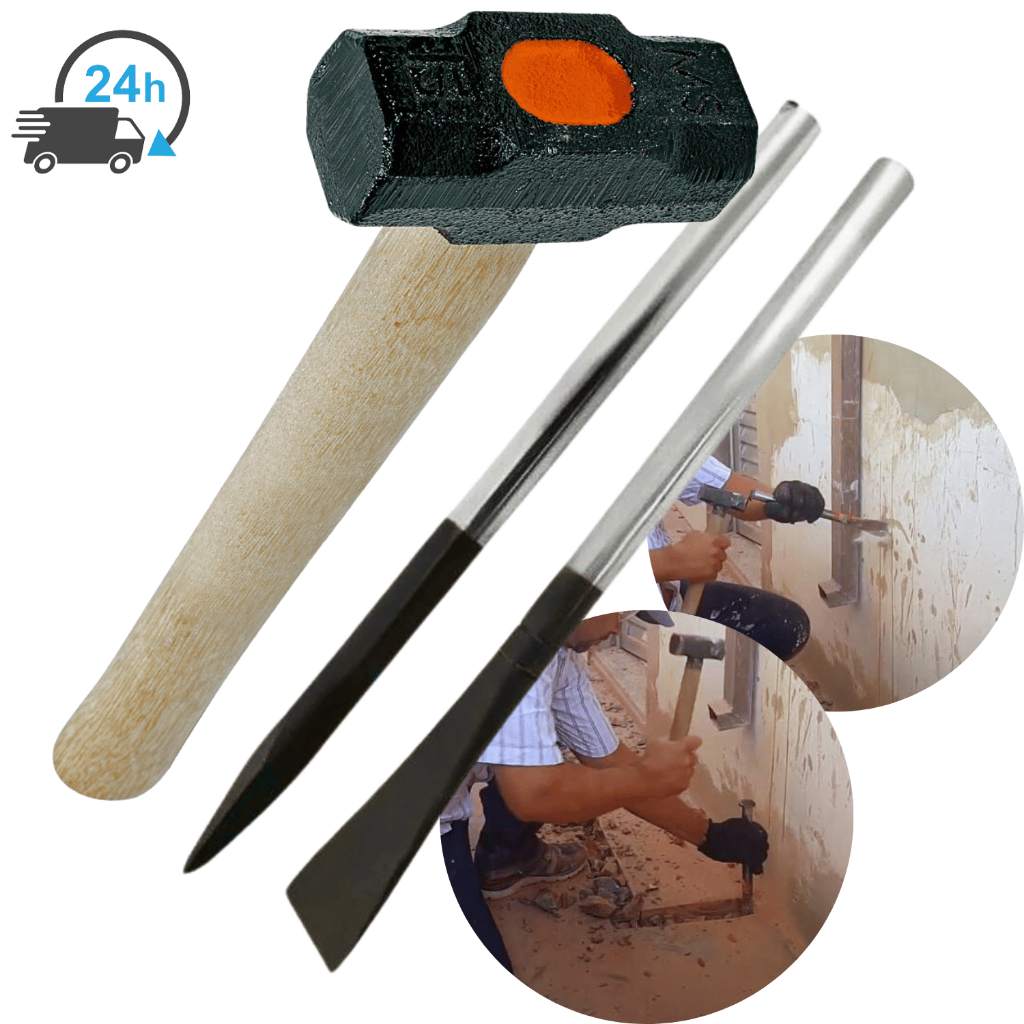 Marreta 1kg Ferro Fundido Com Cabo + Talhadeira e Ponteiro Kit Talhadeiras 3/4 em Oferta na Shopee