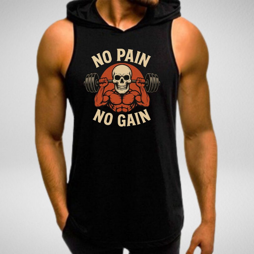 Camisa Regata Com Capuz Treino No Pain Caveira Longline Treino