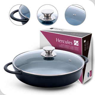 Caçarola Panela Baixa Redonda Tampa de Vidro Antiaderente 30cm Hercules 3,8L Preta em Oferta na Shopee