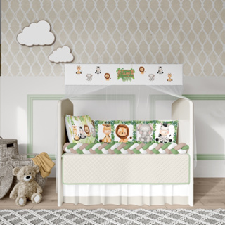 Kit Protetor de Berço Menino Menina Americano Safari Aquarela Luxo com Trança em Oferta na Shopee