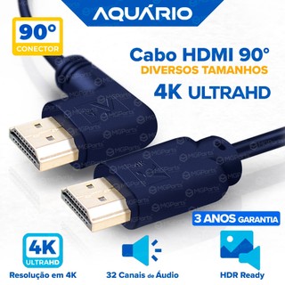Cabo HDMI 4K Ponta Curva 90 Graus Ultra 2.0 Garantia 3 Anos 2 a 10 Metros Blindado Gold Aquário