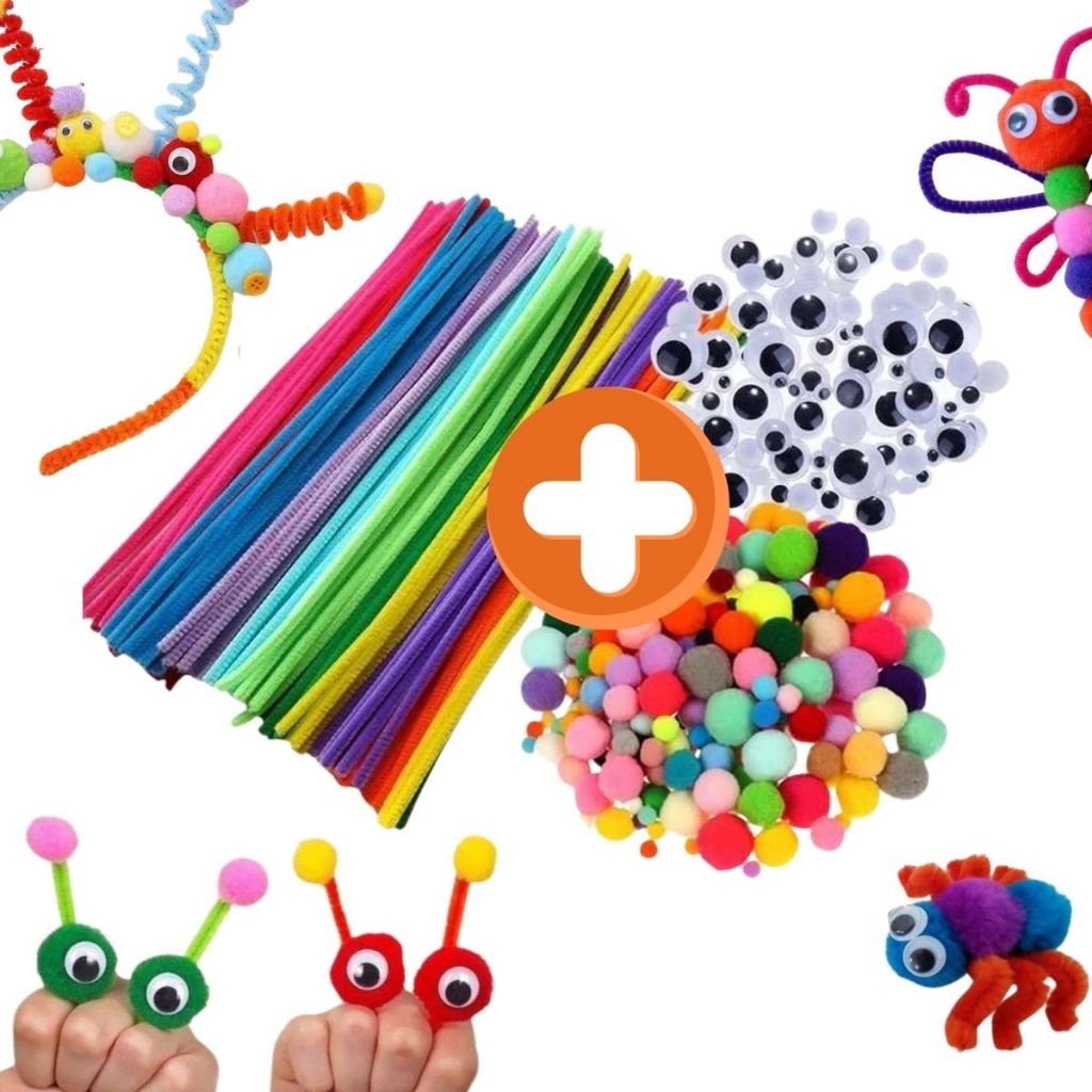 Kit 300 pçs Haste de chenille Pompom Olhinhos movel Montessori em Oferta na Shopee