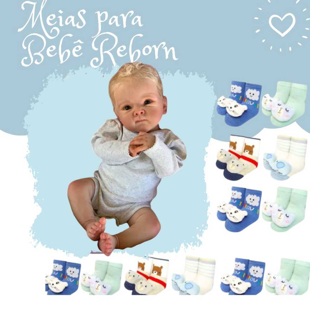 Meias para Bebê Reborn – Kit com 3 ou 6 Pares Estilo Realista e Fofinho