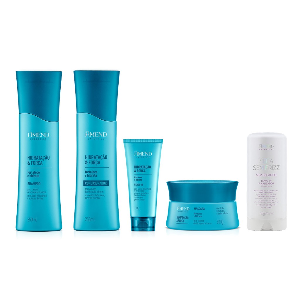Amend Kit Hidratação & Força Sh + Cond + Másc + Leave-in + Seca Sem Frizz 180ml