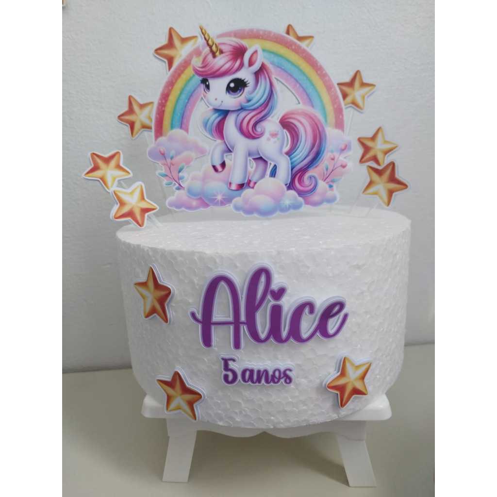 Topo de Bolo Personalizado  aniversário Unicórnio 2d/ Topo de bolo Unicórnio/Decoração de bolo festa Unicórnio