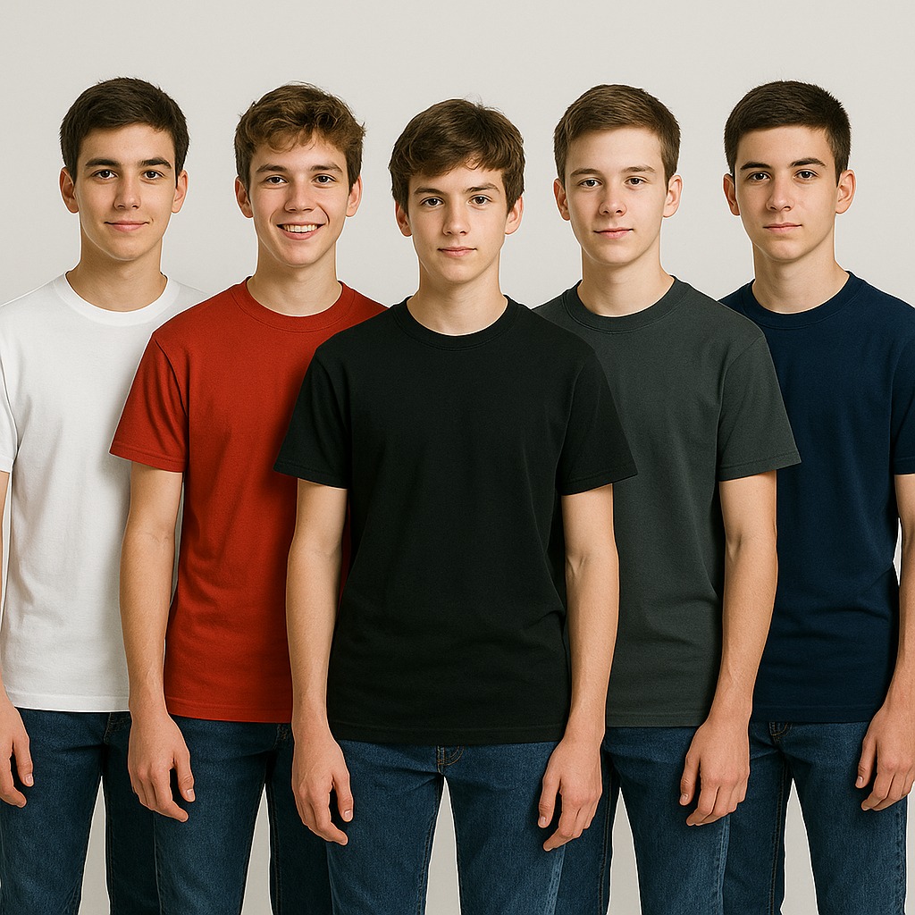 Kit 5 Camisetas Básica Infantil Menina Menino 6 ao 16 Lisa Dia a Dia Confortável