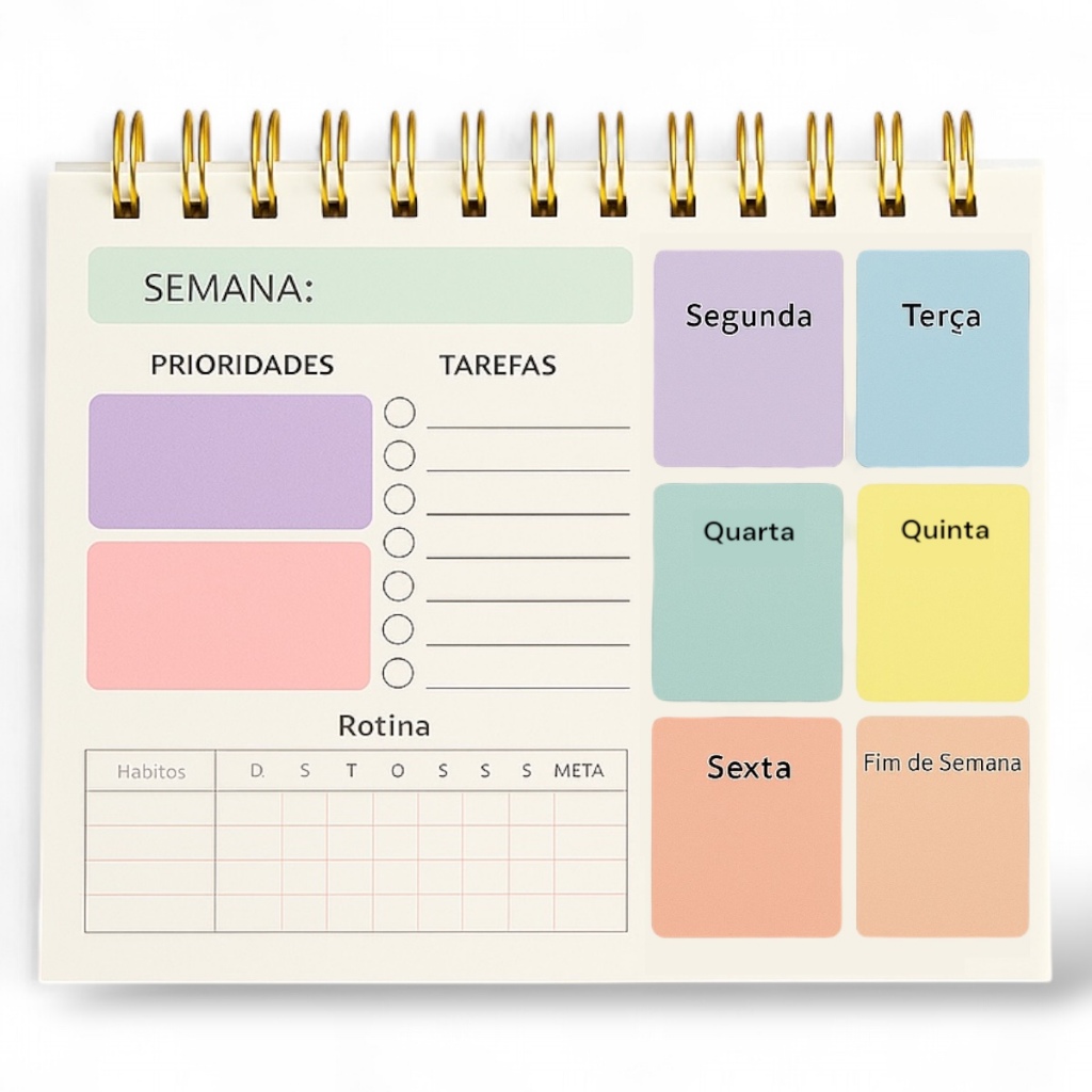 Planner Semanal De Mesa Com Divisões Organização De Tarefas