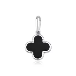 Pingente de Prata 925 Trevo Onix com 1,2cm