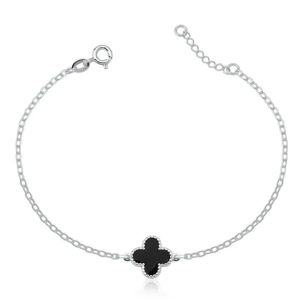 Pulseira Feminina de Prata 925 Elo Cadeado e Trevo