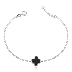Pulseira Feminina de Prata 925 Elo Cadeado e Trevo