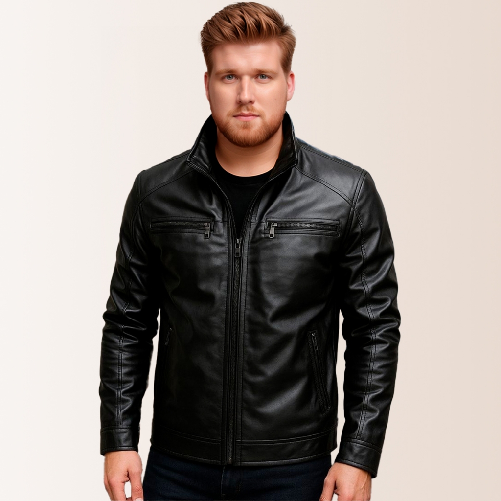 Jaqueta De Couro Masculina Plus Size Casaco Gola Motoqueiro