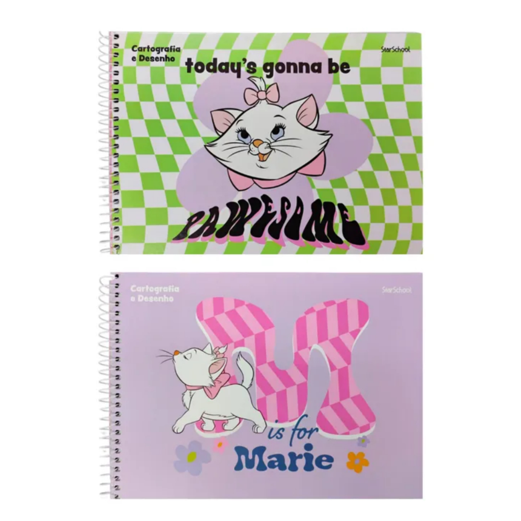 Caderno Cartografia Desenho Espiral Jandaia StarSchool Gatinha Marie 80 Fls