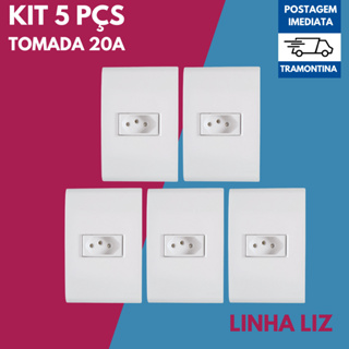 Kit 5 Tomada Simples 2PT+T 20A 4X2 Embutir Linha Liz Tramontina em Oferta na Shopee