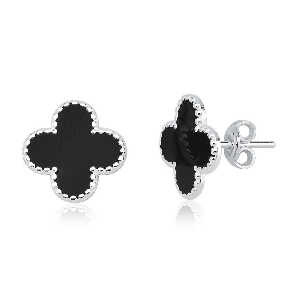 Brinco Feminino de Prata 925 Trevo Onix com 1,2cm em Oferta na Shopee