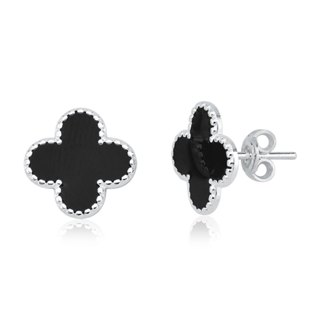 Brinco Feminino de Prata 925 Trevo Onix com 1,2cm em Oferta na Shopee
