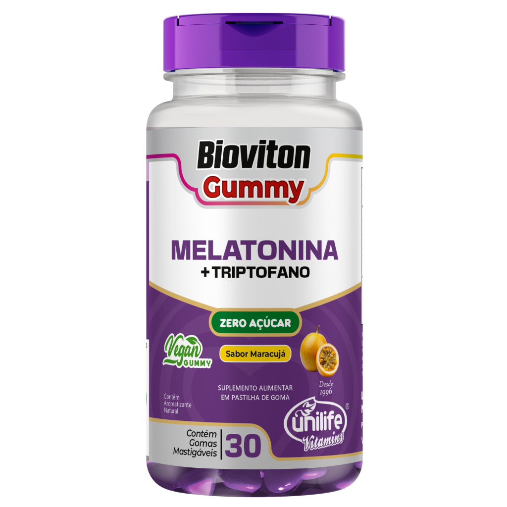 Melatonina 0,21mg + Triptofano 50mg Unilife Bioviton Gummy 30 Gominhas Mastigáveis Sem Açúcar Sabor Maracujá