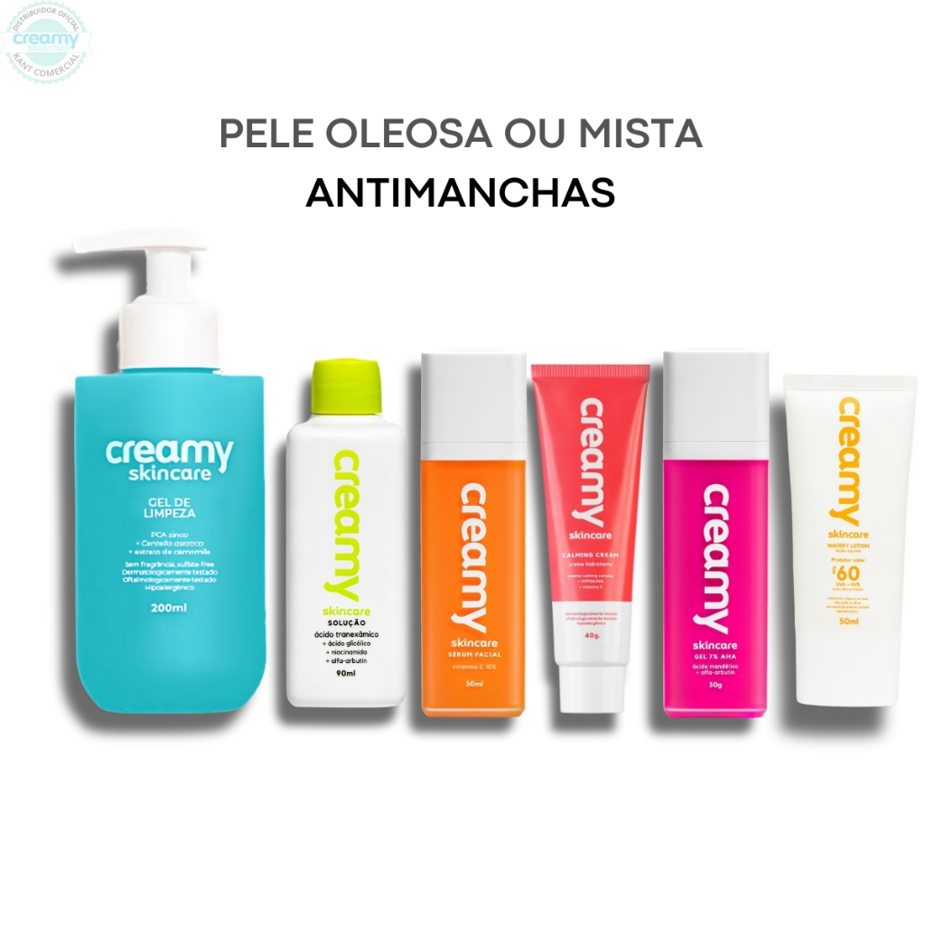 KIT SKINCARE CREAMY ANTIMANCHAS E ACNE PARA PELE OLEOSA CREAMY SKINCARE