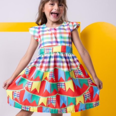 Vestido infantil junino xadrez banderola caipira