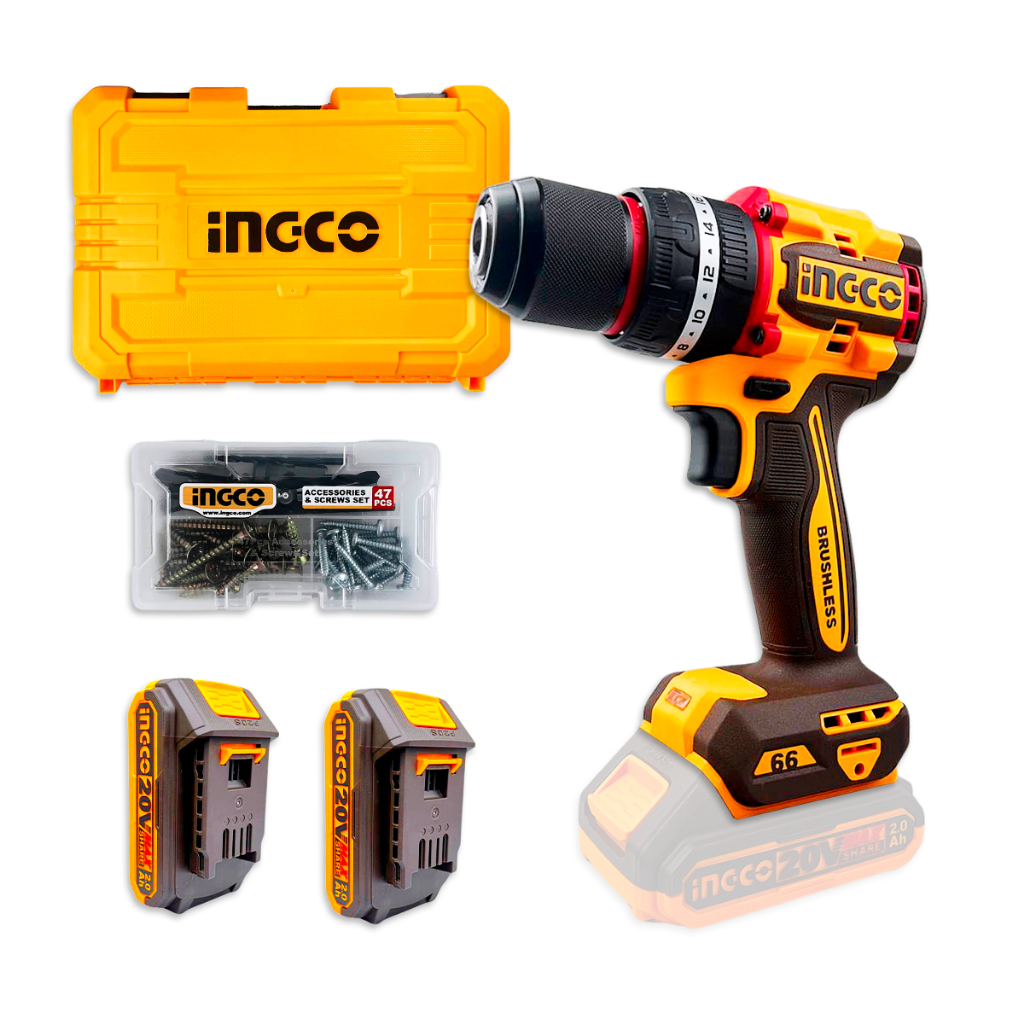 Parafusadeira Furadeira de Impacto Brushless 20V Ingco Controle de Velocidade Com Acessórios