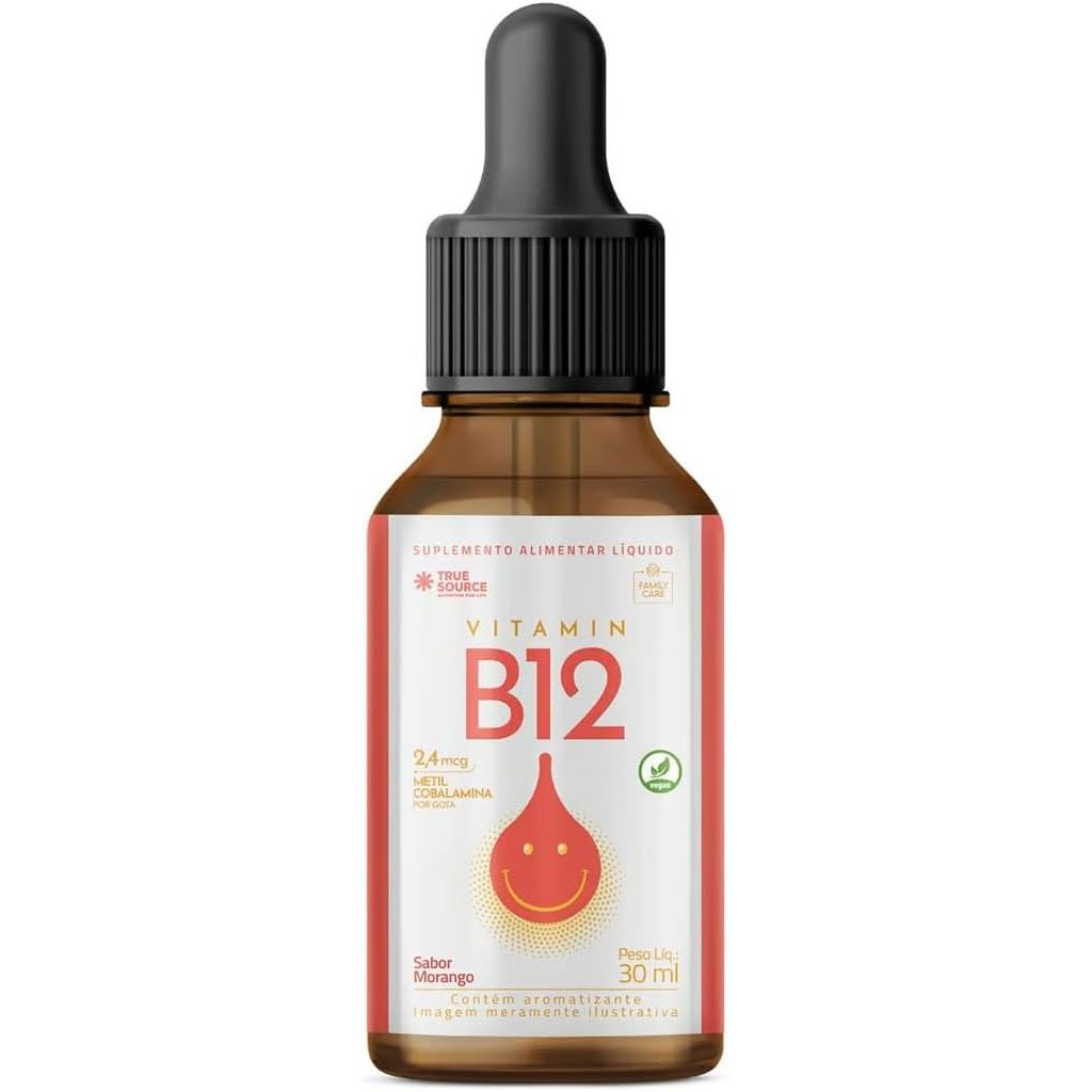 True Source Vitamin B12 Líquido 30ml Sabor Morango Linha Family Care