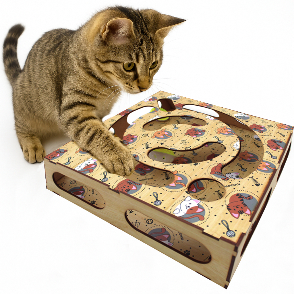 Brinquedo Gato Labirinto Corre Corre Bolinha De Plastico Com Guizo Interativo MDF Estimula Diversão em Oferta na Shopee