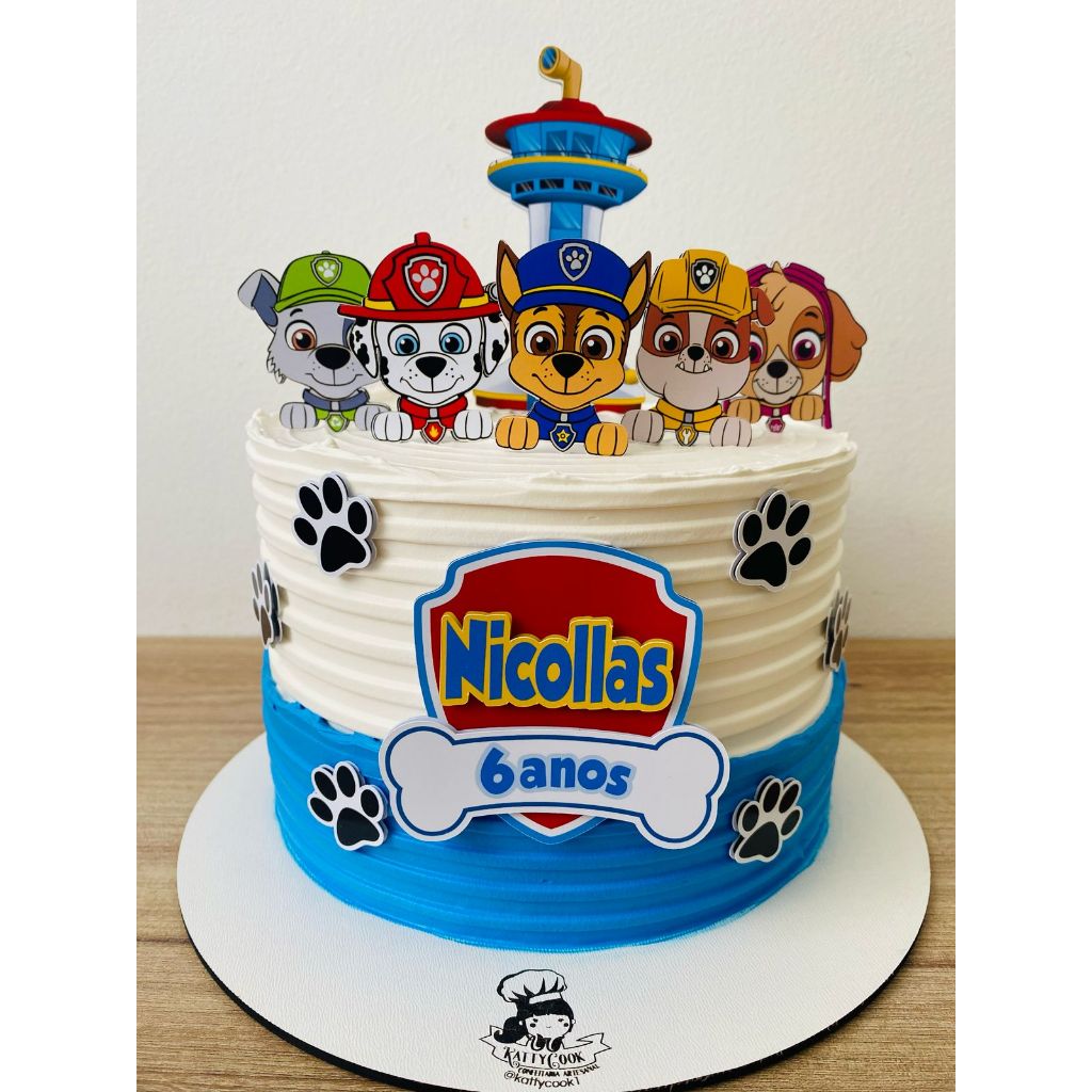 Topo de Bolo Patrulha Canina Topo Personalizado Topo Infantil Papel Impresso Enfeite de Bolo Decoração Bolo Aniversário