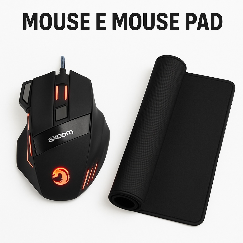 Kit Mouse Gamer RGB 3200dpi + Mouse Pad Grande 70x30 Antiderrapante Com Ajuste Dpi