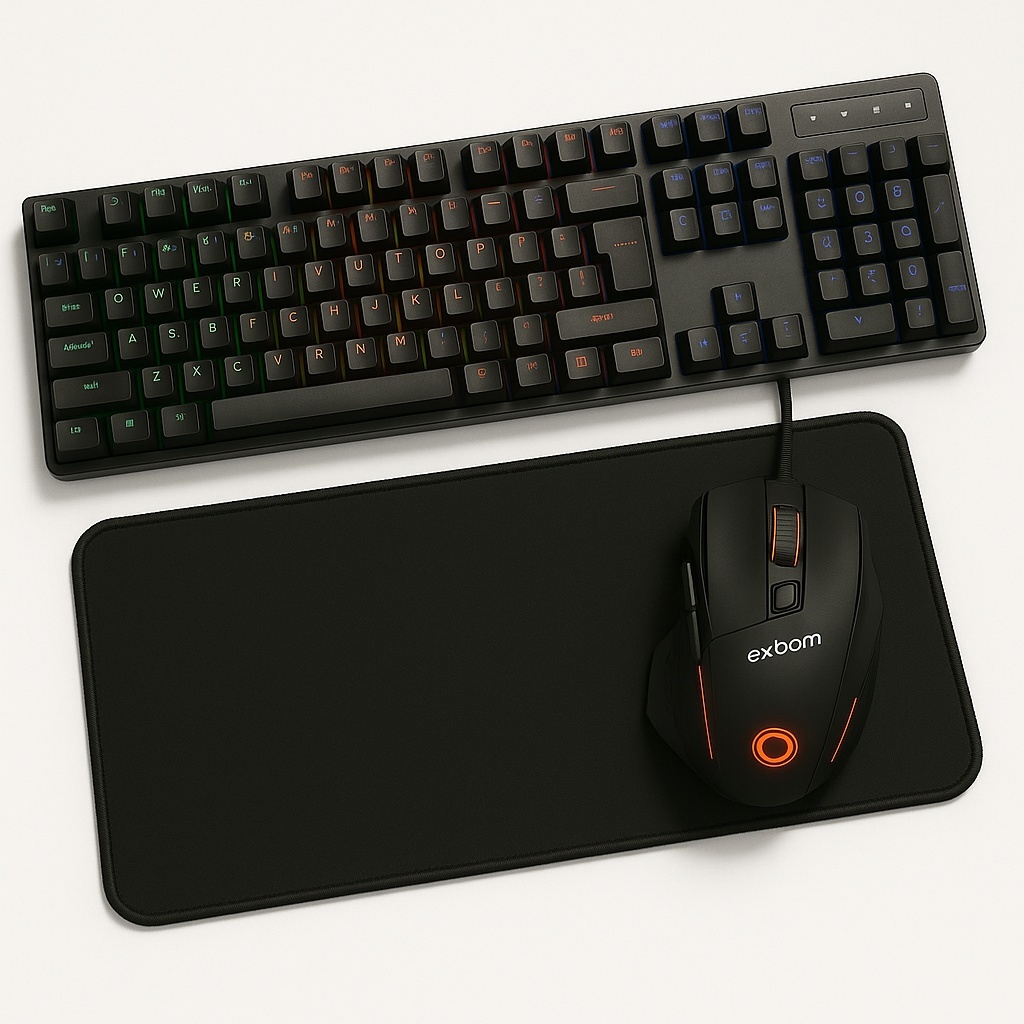 Kit Gamer Teclado Semi-mecânico RGB + Mouse 3200 Dpi RGB + Mouse Pad 70x35