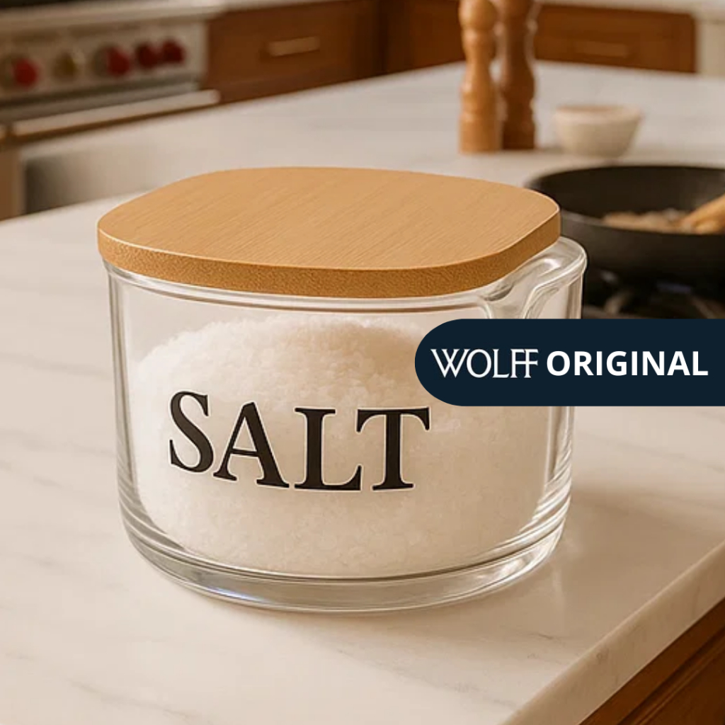 Saleiro Porta Sal de Vidro Com Tampa de Bambu Basic Salt 10cm - Wolff Original