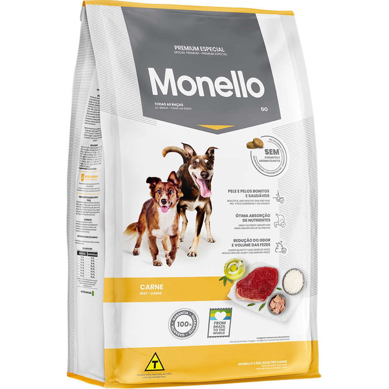 RAÇÃO SECA MONELLO GO CARNE PARA CÃES ADULTOS