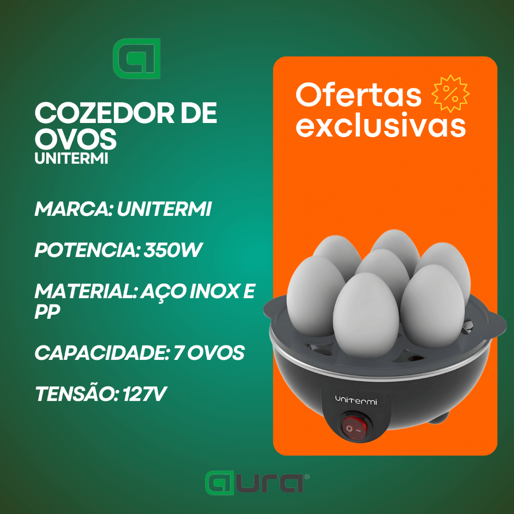 Detalhes do Cozedor de Ovos Unitermi Elétrico Portátil Cozinha à Vapor Capacidade 7 Ovos Portátil
