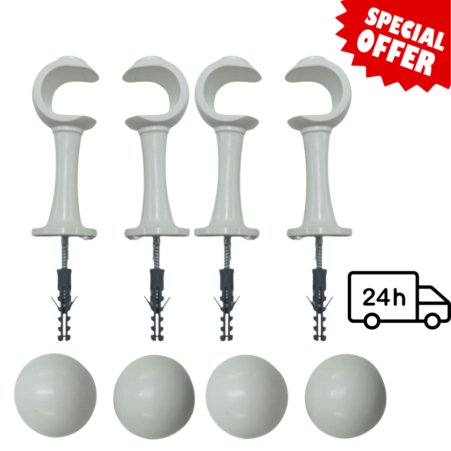 Kit com 4 Peças de Suporte Para Varão de Cortina Simples 28mm (Grosso) Com Ponteira Completa Pvc Resistente Cores