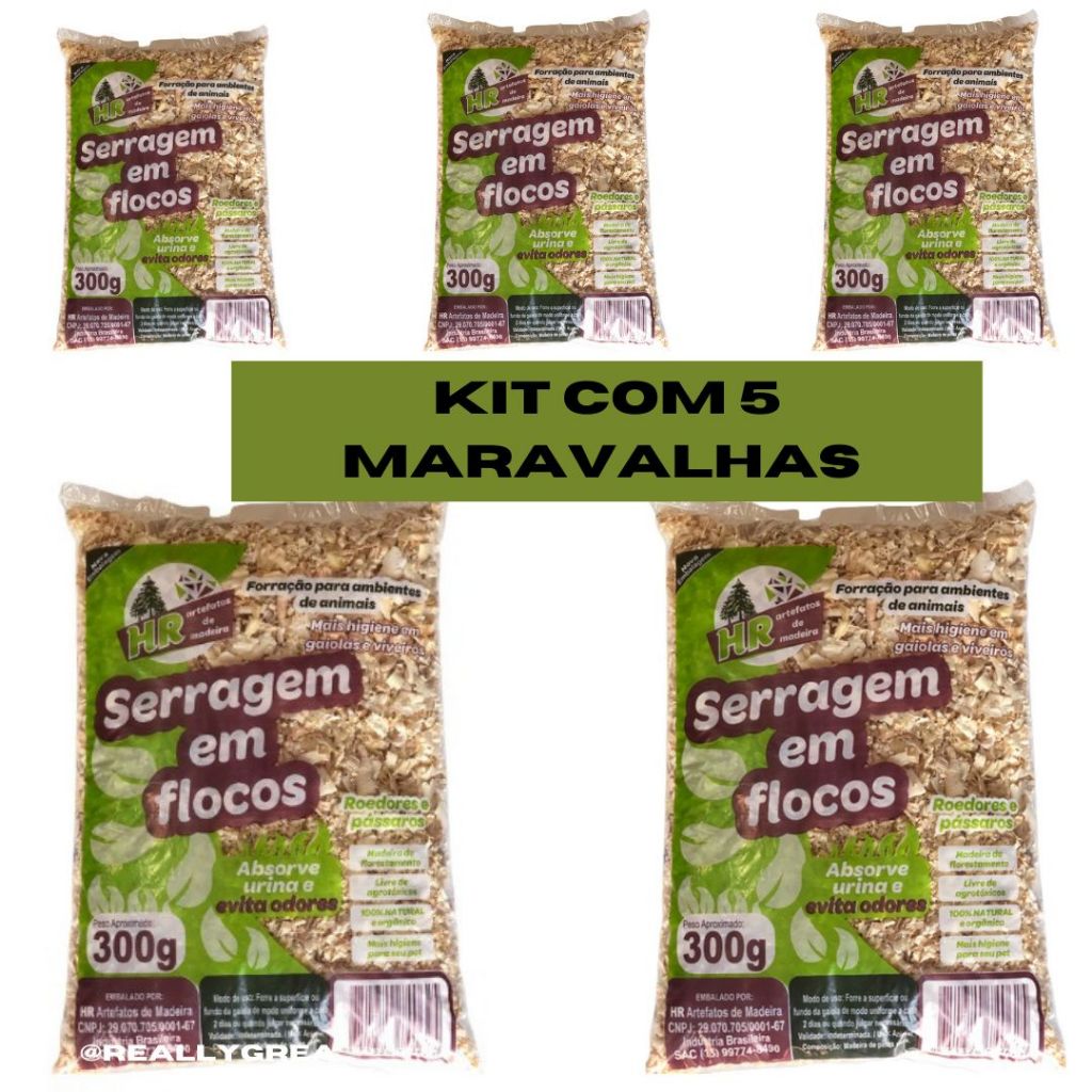 Kit 5 serragem em Flocos Para Hamster Maravalha 300g