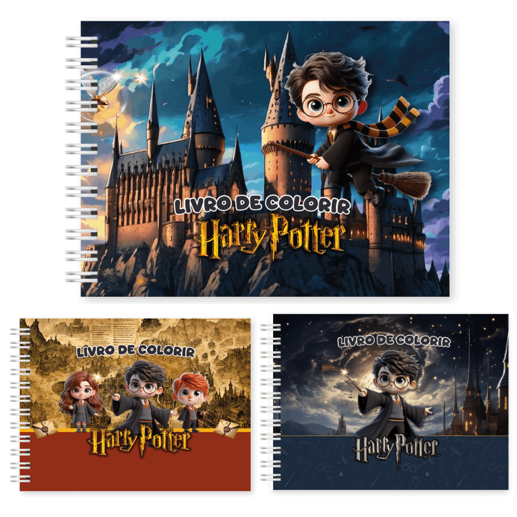 Livro de Colorir Harry Potter 52 Folhas Capa Dura Caderno Para Pintar Coloring Estilo Bobb...