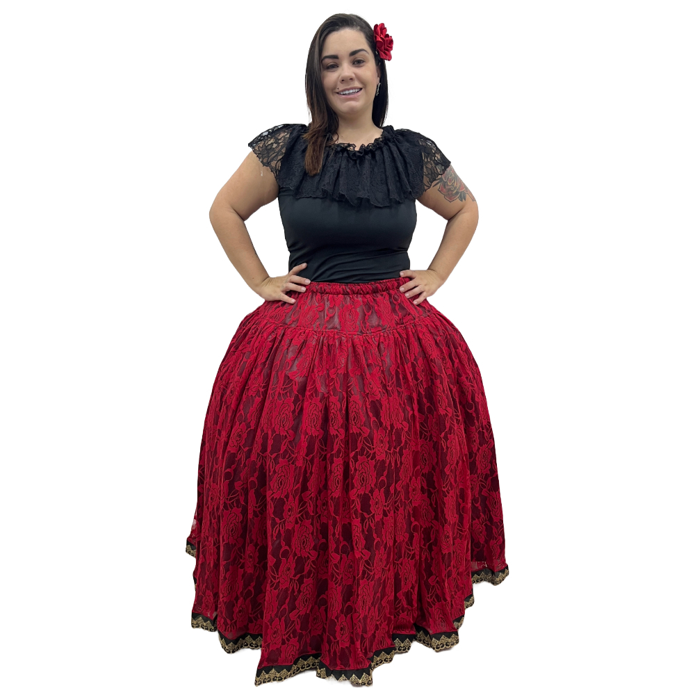 Saia Renda Pombagira 4.5m Barra Bordada Várias Cores Umbanda Candomblé em Oferta na Shopee