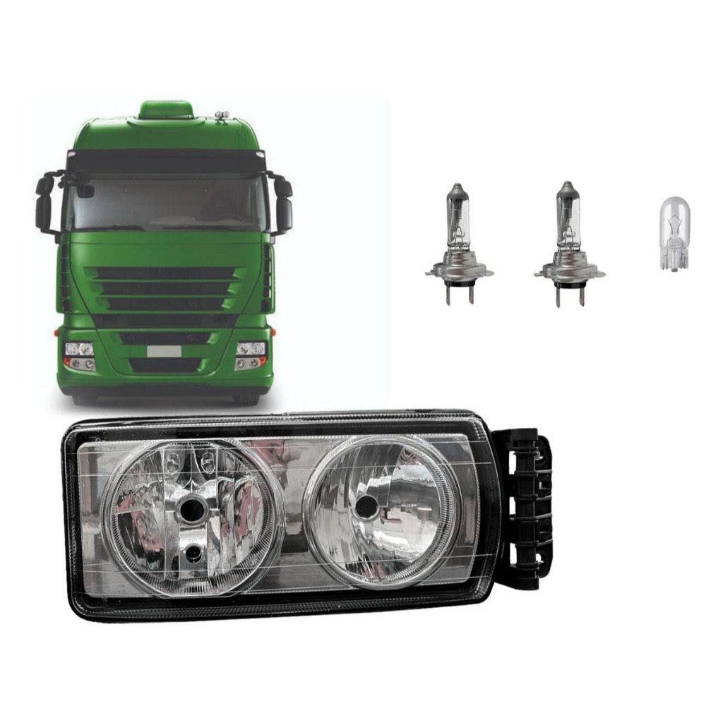 Farol Principal Iveco Stralis Tector Caminhao Fundo Cromado Lado Direito.