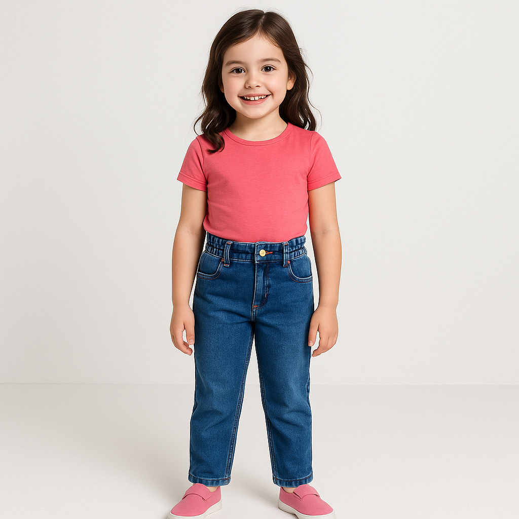 Calça Jeans Infantil Menina com Coração em Strass - Tam 1 a 3 anos
