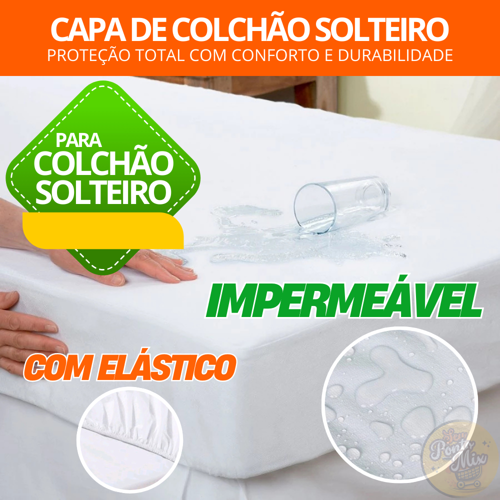 Capa de Colchão Cama Solteiro Impermeável com Elástico – Branco | Proteção Antialérgica e Conforto