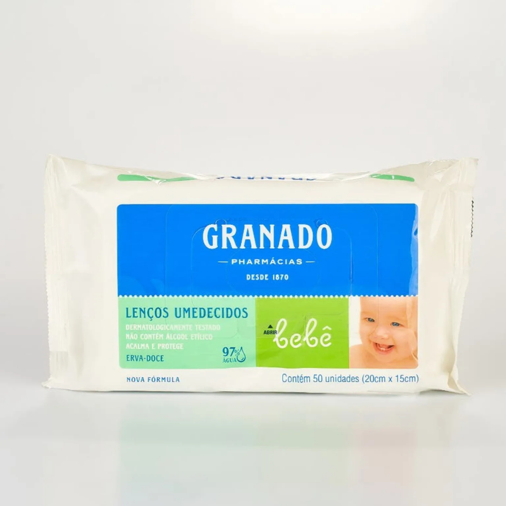 Lenço Umedecido Bebe Erva Doce Com 50 Unidades Granado em Oferta na Shopee