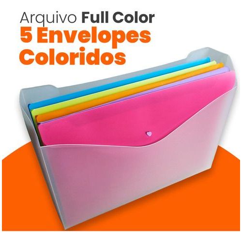 Kit 5 Pastas Envelope Coloridas A4 Dello Full Color Arquivo Cor Colorido