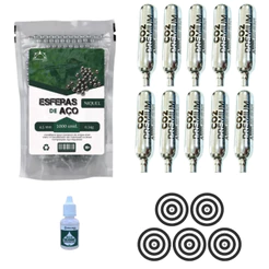 Combo Esferas de Aço + 10 Cilindros de CO2 12G Banza Rossi + 01 Óleo de Silicone + 05 Alvos Rossi