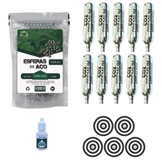 Combo Esferas de Aço + 10 Cilindros de CO2 12G Banza Rossi + 01 Óleo de Silicone + 05 Alvos Rossi em Oferta na Shopee