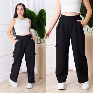 Calça Cargo Pantalona Juvenil Preto, Bege, Fúcsia, Azul, Verde Militar no tecido de Alfaiataria 10 12 14 16 em Oferta na Shopee