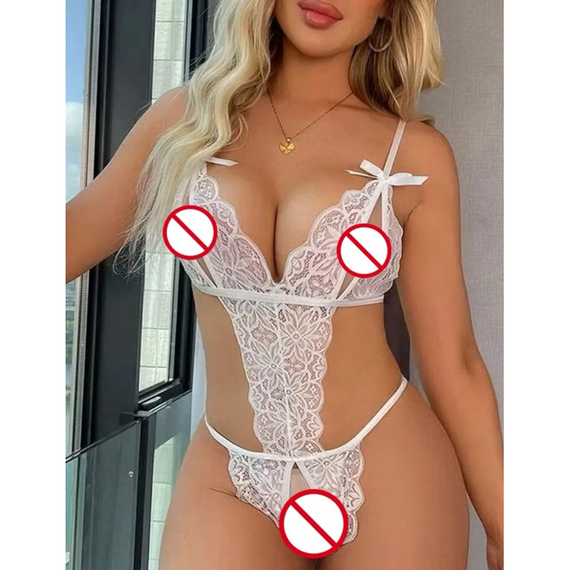 Lingerie sexy, body  de laço com amarração e abertura íntima